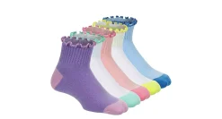 LADEDA GIRLS RIBBED LETTUCE TOP QUARTER SOCKS 5 PAIRS*Kids Accessories|Ankle Socks
