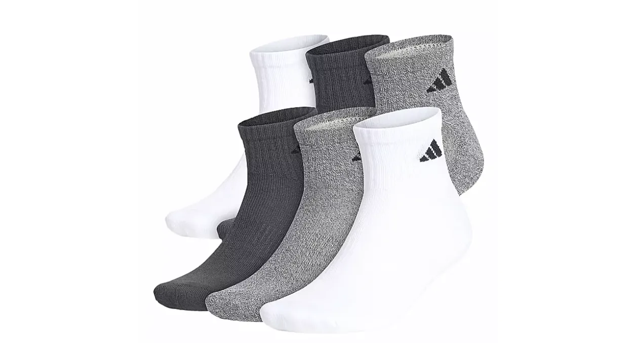 ADIDAS MENS ATHLETIC CUSHIONED QUARTER SOCKS 6 PAIRS* Ankle Socks